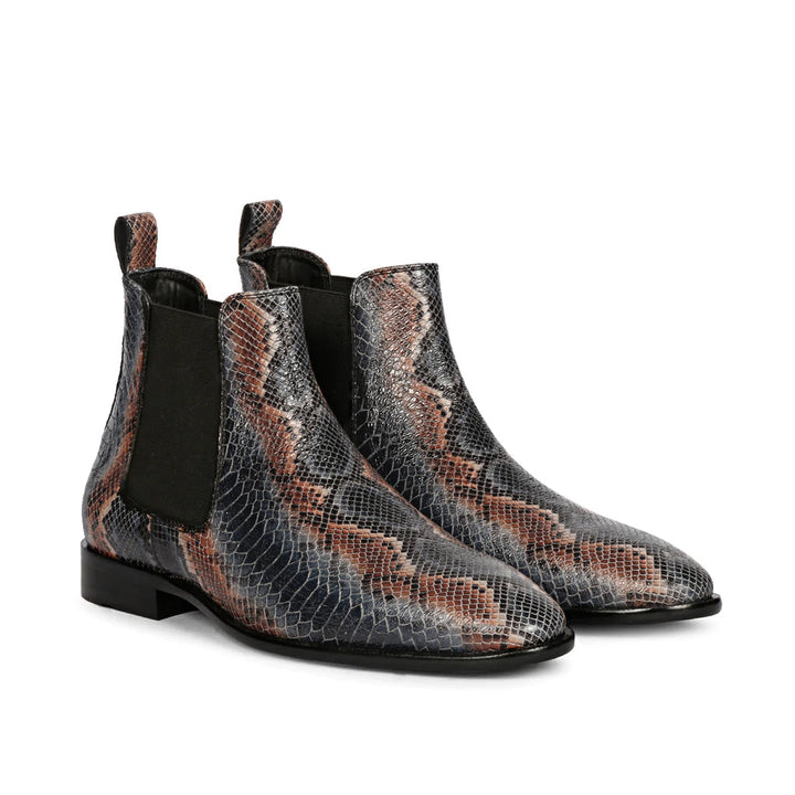 Saint Rory blue snake print mens chelsea boots uk – pair angle view