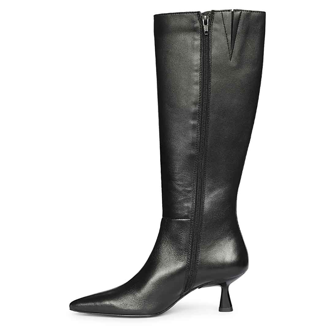 Saint Sadie black knee high boots, alternate side view showing zip closure