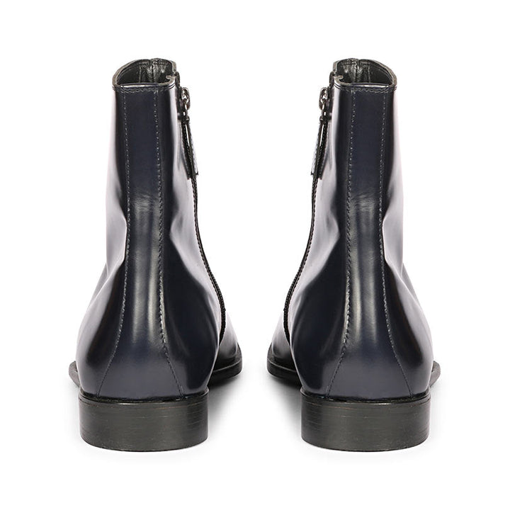 Navy Blue Leather Ankle Boots for Men, Back View - Handcrafted UK