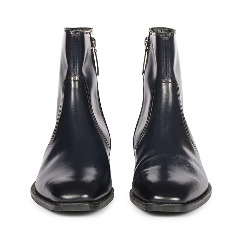 Best Men's Blue Leather Ankle Boots, Front View - Handcrafted UK