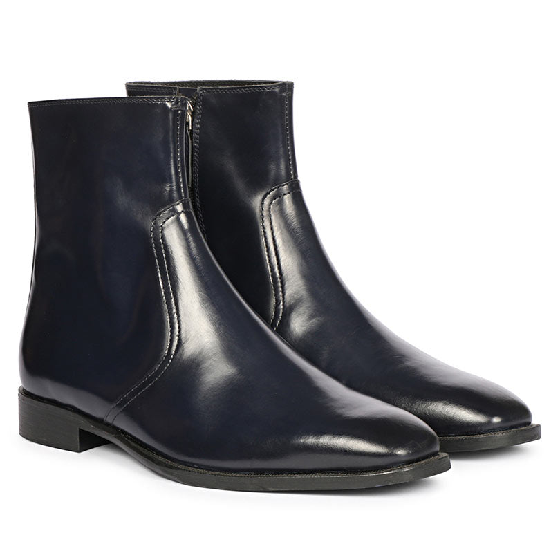 Men's Blue Leather Ankle Boots, Pair View - Best Handcrafted Boots UK