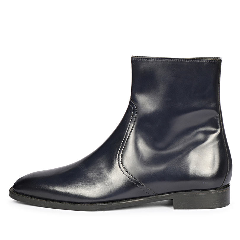 Saint Salvatore Navy Blue Leather Boots - Angled Side View, Men's UK