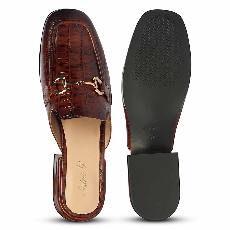 Best ladies croc-embossed chocolate leather horsebit moccasins, women's top and sole flat lay, UK