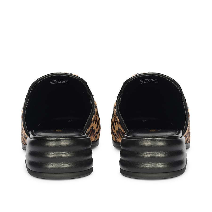 Best women's leopard print pony hair-on leather horsebit moccasins – ladies heel and back view, UK