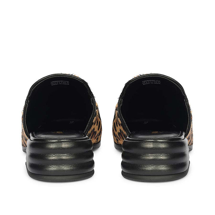Best women's leopard print pony hair-on leather horsebit moccasins – ladies heel and back view, UK
