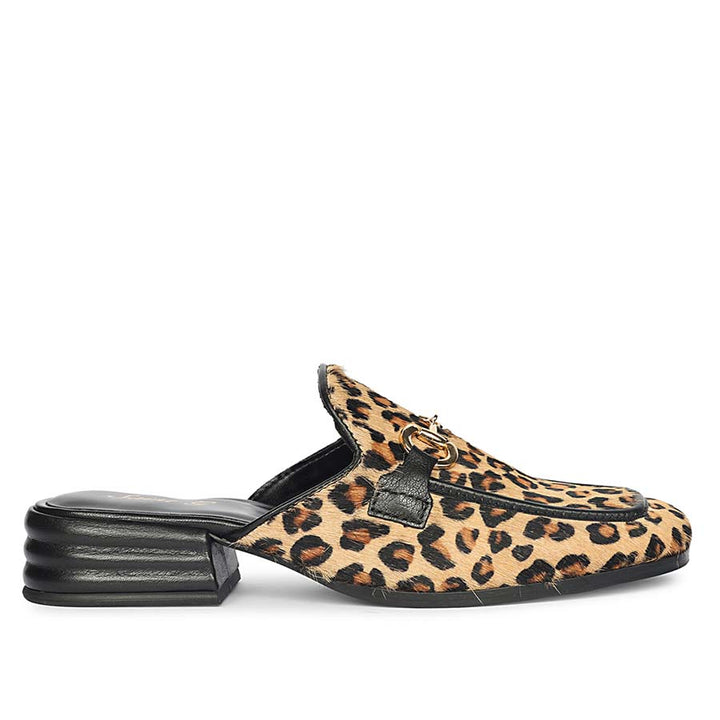 Best leopard print pony hair-on leather horsebit moccasins for women – ladies side profile view, UK