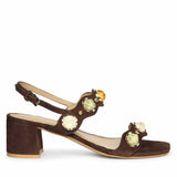 Saint Solira Multi-Stone Brown Suede Leather Low Block Heels