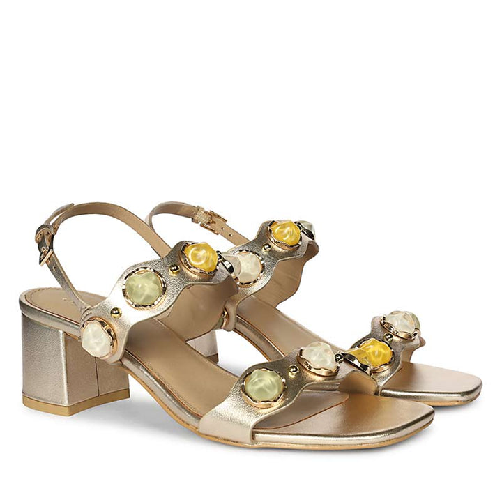 Saint Solira metallic gold low block heel slingback sandals, pair view