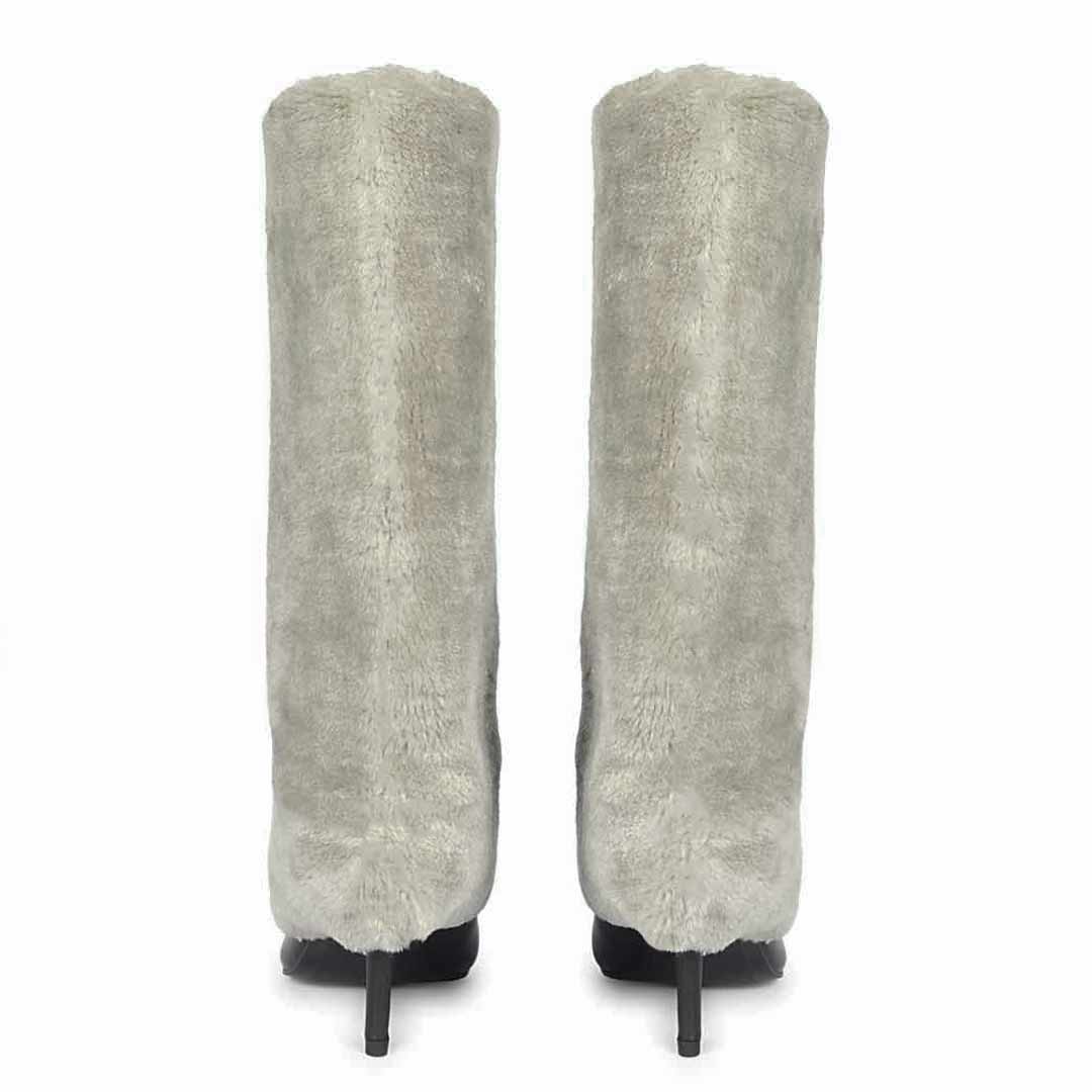 Saint Solveig grey fur cuff boots, back pair view