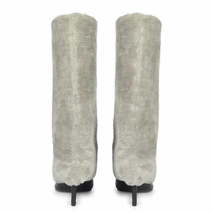 Saint Solveig grey fur cuff boots, back pair view