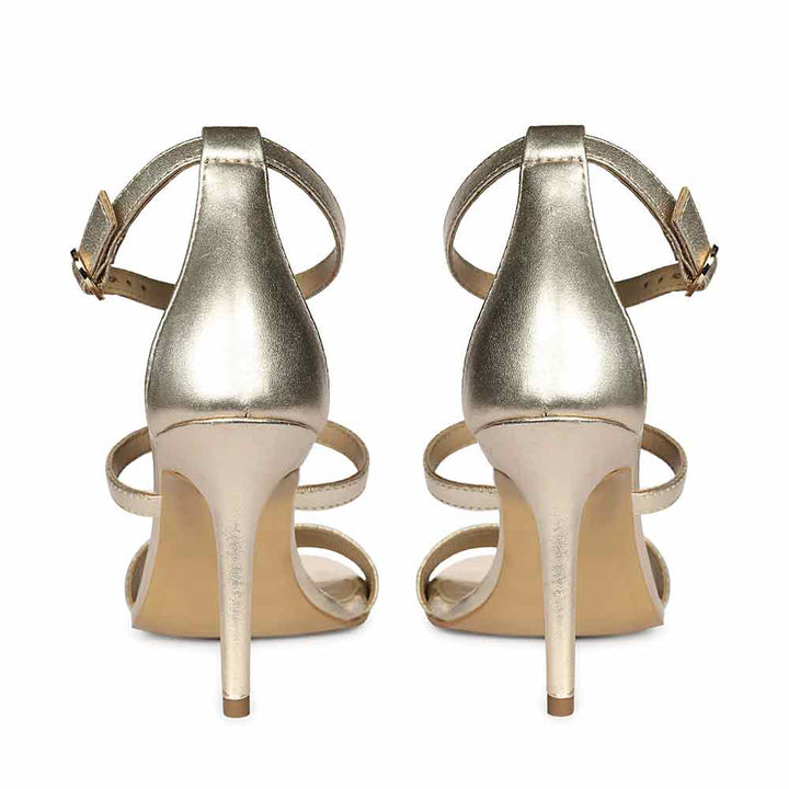 Women's Saint Sydney Crystal Stone Metallic Gold Leather Stilettos, back pair view