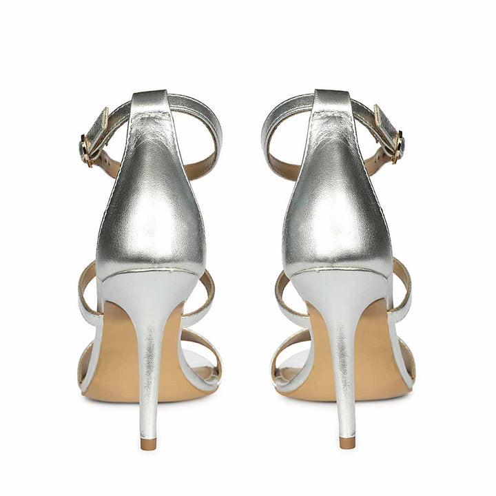 Women's Saint Sydney Crystal Stone Metallic Silver Leather Stilettos, back pair view