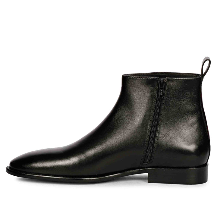 Best Men's Black Leather Boots, Zip Detail Side View - Handcrafted Chelsea UK