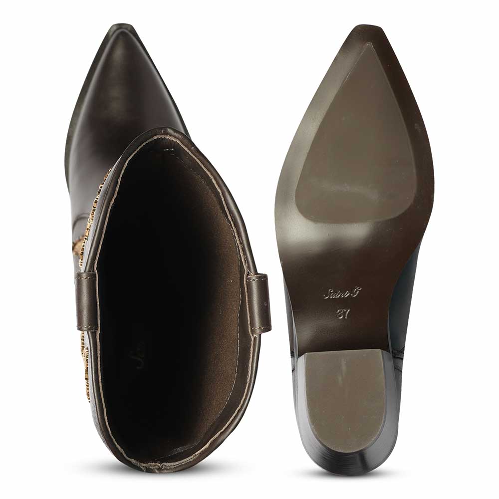Saint Tiziana brown leather knee high boots, interior and sole view