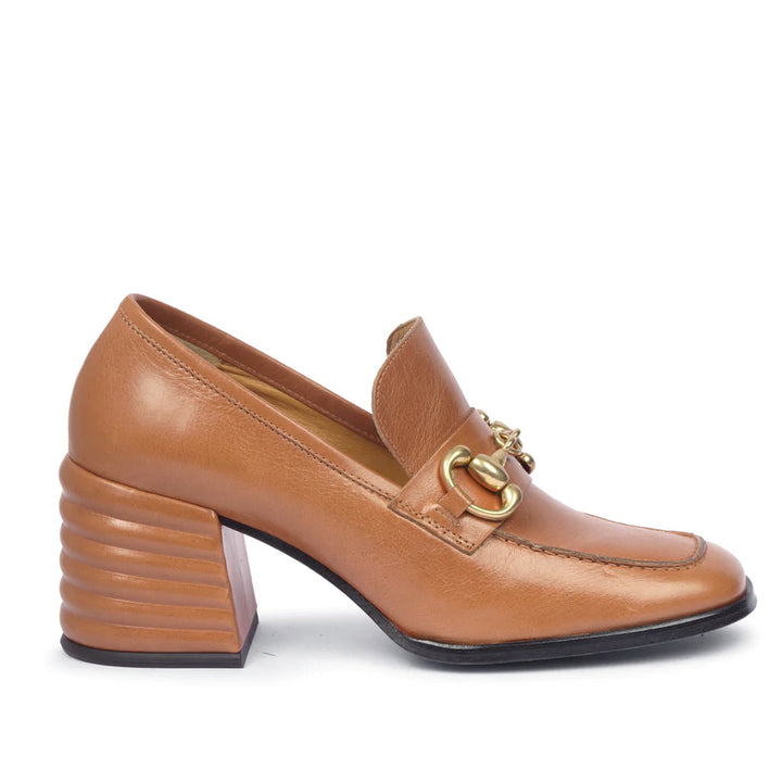 Best Women's cuoio leather horsebit loafer pumps, side profile with block heel, UK