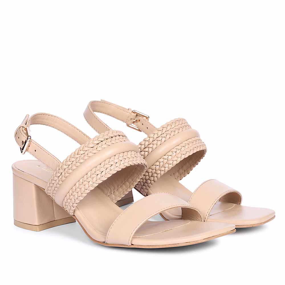 Saint Valeria nude woven low block heel slingback sandals, pair view