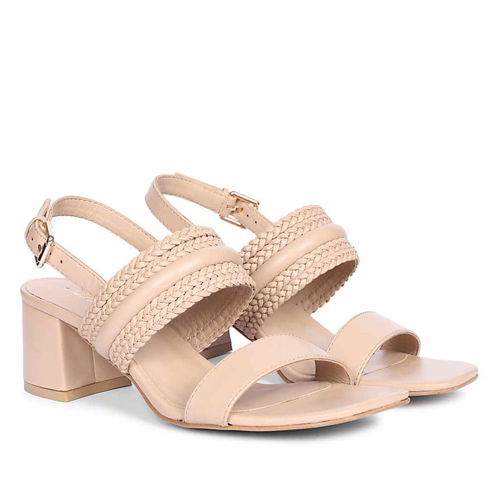 Saint Valeria nude woven low block heel slingback sandals, pair view