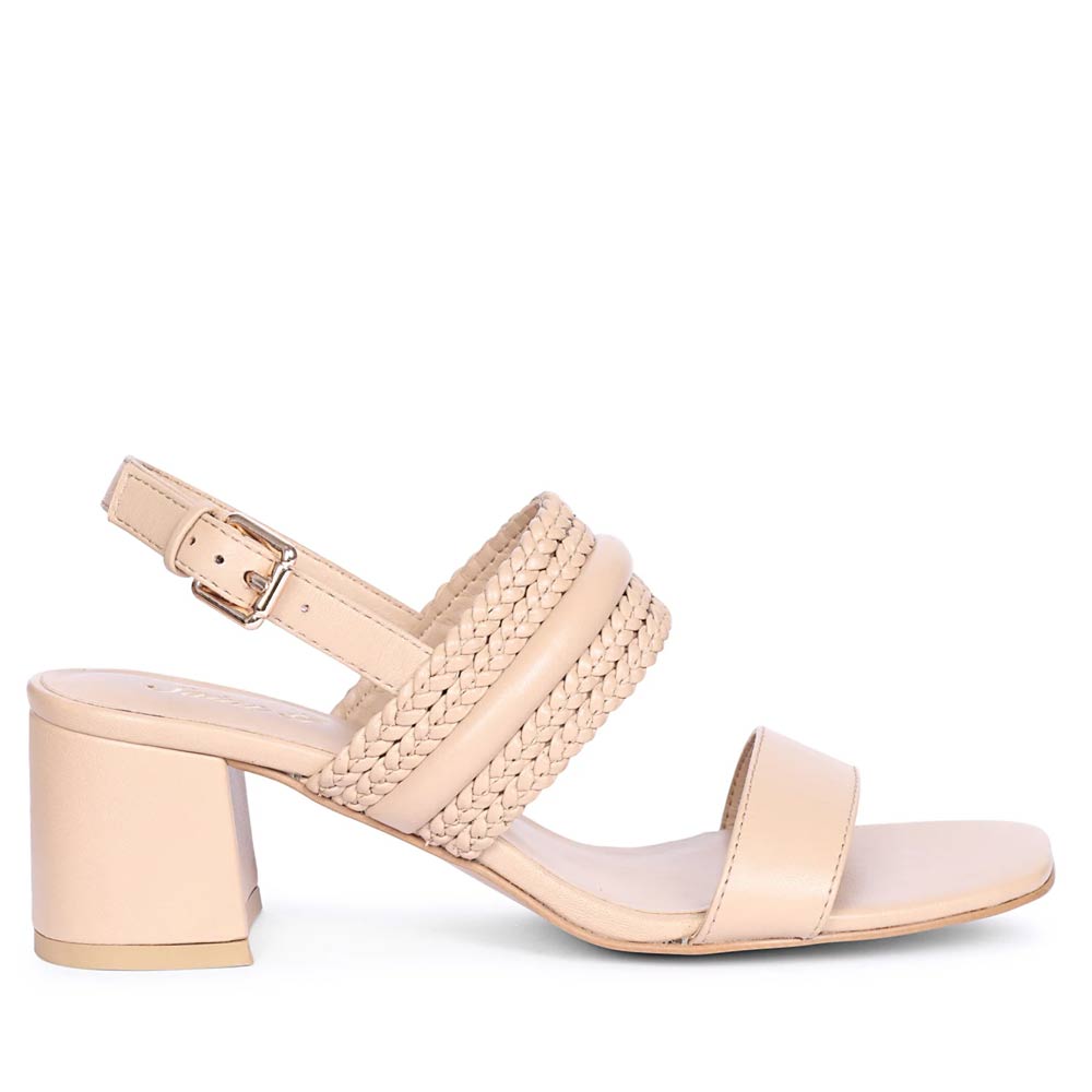 Saint Valeria nude woven leather low block heel slingback sandals, side view