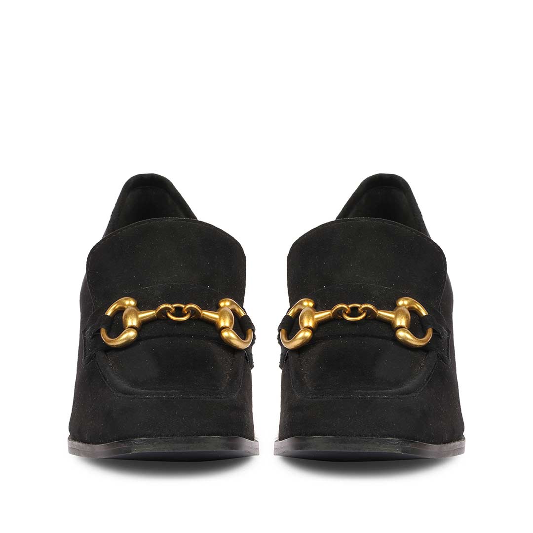 Best black suede handcrafted loafers for women UK, Saint Vera front pair view
