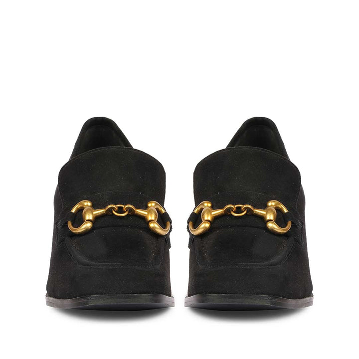 Best black suede handcrafted loafers for women UK, Saint Vera front pair view