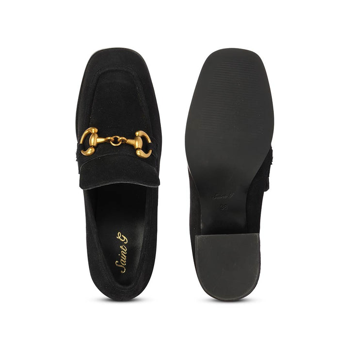 Saint Vera black suede loafers UK, interior and sole view