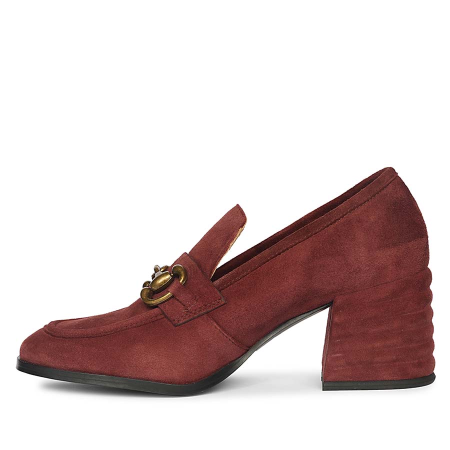 Saint Vera burgundy gold horsebit loafers UK, alternate side view