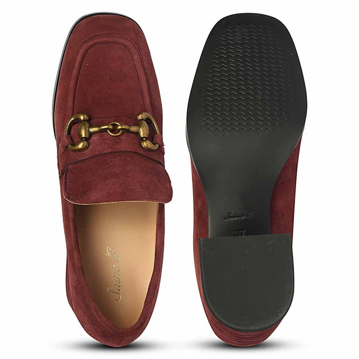 Saint Vera burgundy leather loafers UK, interior and sole view