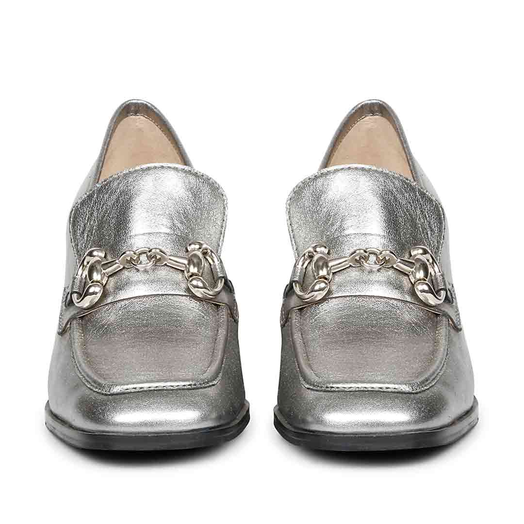 Best gun metallic handcrafted loafers for women UK, Saint Vera front pair view
