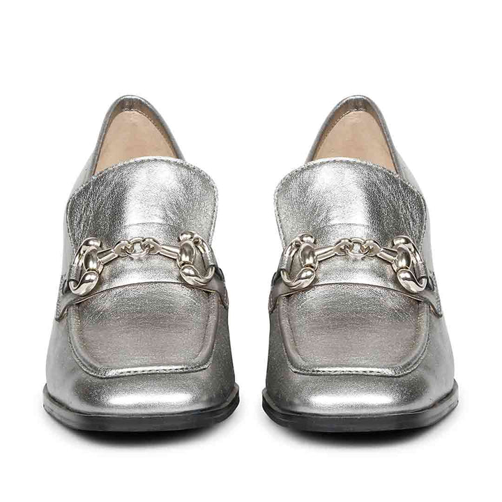 Best gun metallic handcrafted loafers for women UK, Saint Vera front pair view