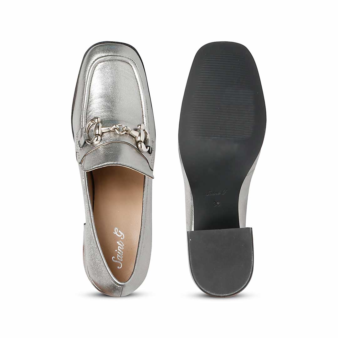 Saint Vera gunmetal leather loafers UK, interior and sole view