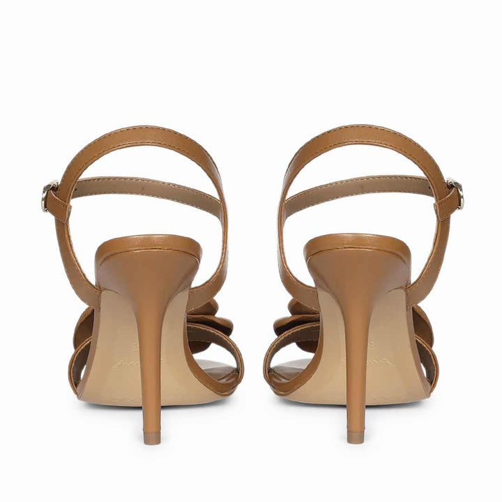Saint Veronique cuoio leather stilettos, back view showing ankle strap closure