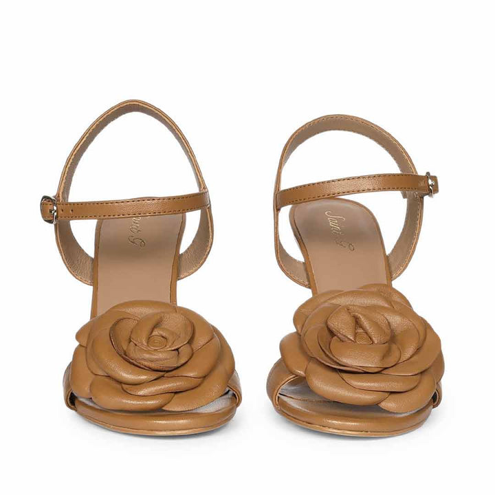 Saint Veronique flower embellished cuoio leather stilettos, front view