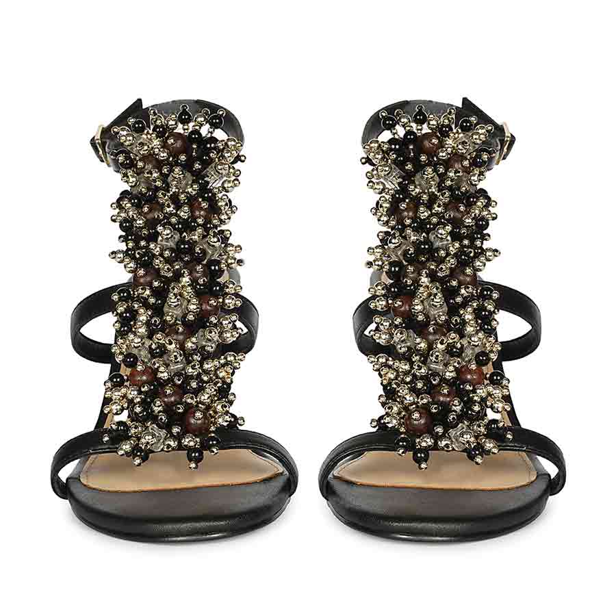 Saint Vesper Embellished Black Leather Stilettos, front pair view