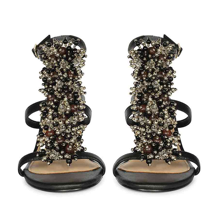 Saint Vesper Embellished Black Leather Stilettos, front pair view
