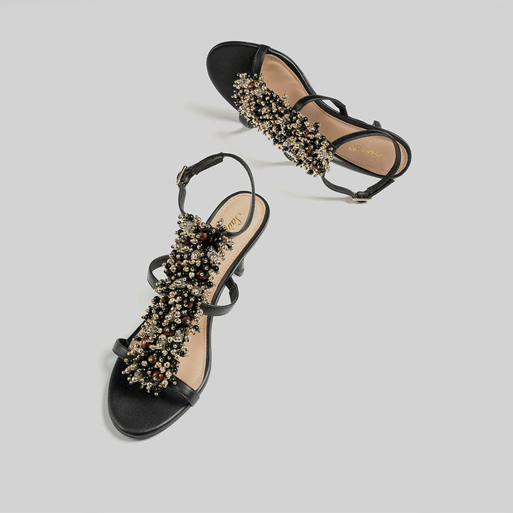 Saint Vesper Embellished Black Leather Stilettos, lifestyle view