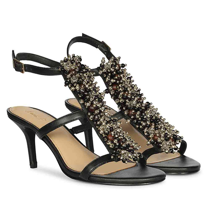 Saint Vesper Embellished Black Leather Stilettos, pair view