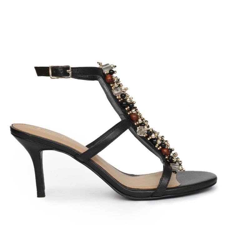 Saint Vesper Embellished Black Leather Stilettos, side view