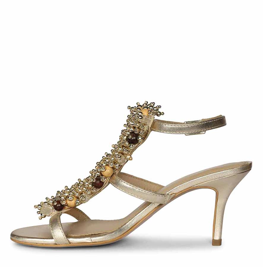 Saint Vesper Embellished Platin Leather Stilettos, angled view