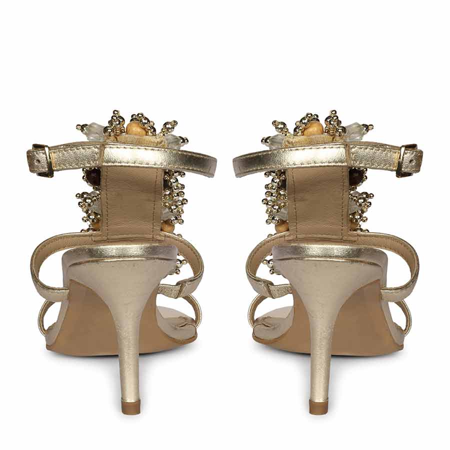 Saint Vesper Embellished Platin Leather Stilettos, back pair view