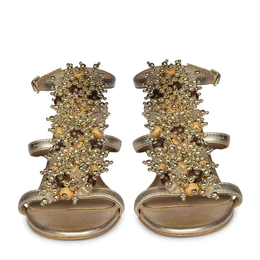 Saint Vesper Embellished Platin Leather Stilettos, front pair view