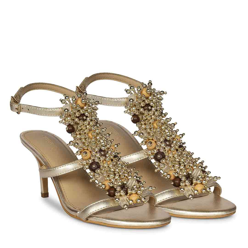 Saint Vesper Embellished Platin Leather Stilettos, pair view