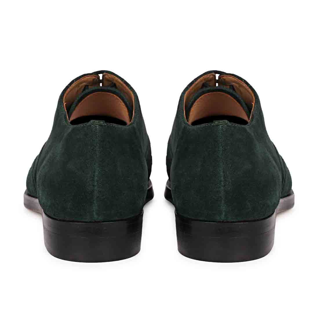 Green Suede Brogue Shoes for Men, Back View - Handcrafted UK