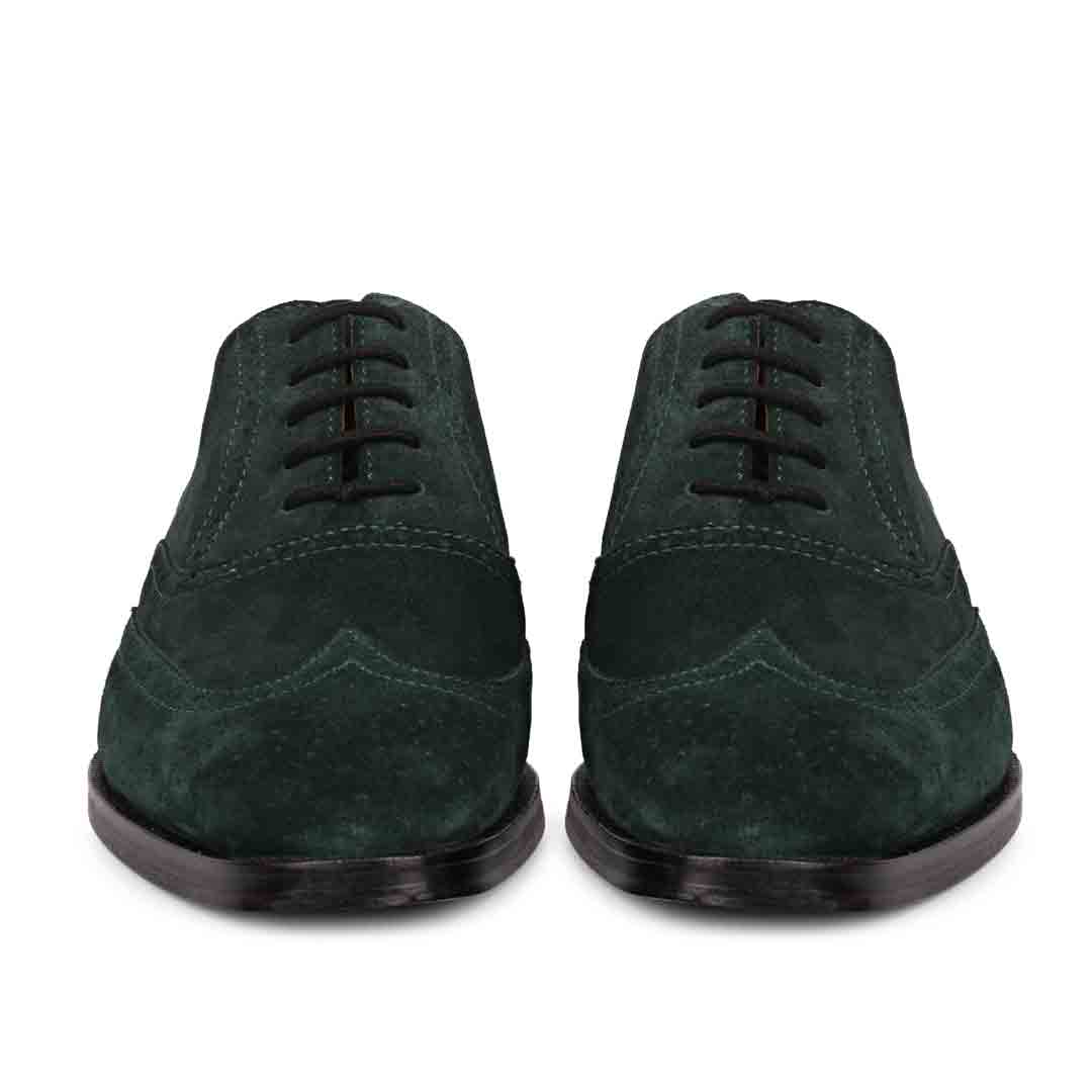 Saint Vincenzo Green Suede Brogue Shoes - Front Pair View, Men's UK