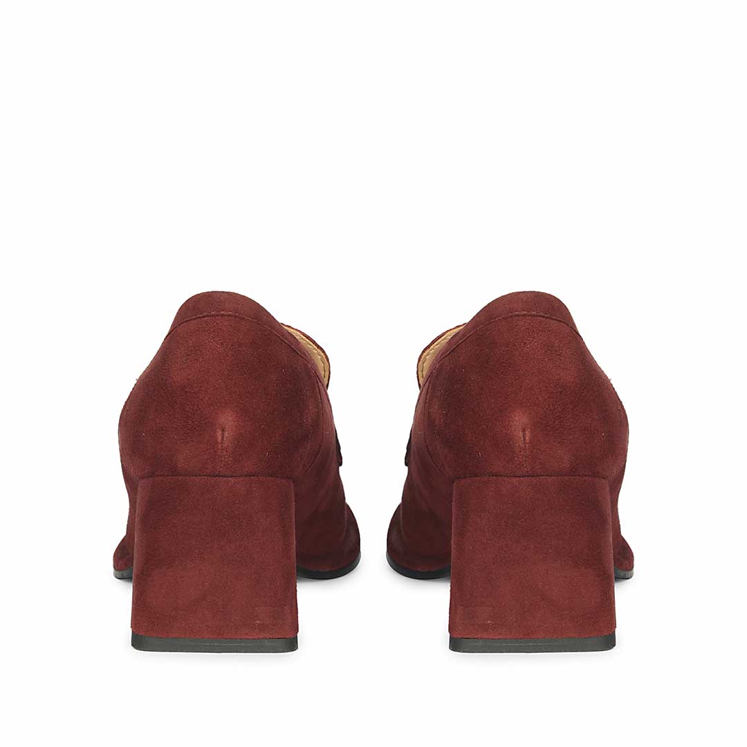 Saint Viviana burgundy suede block heel loafers UK, back pair view