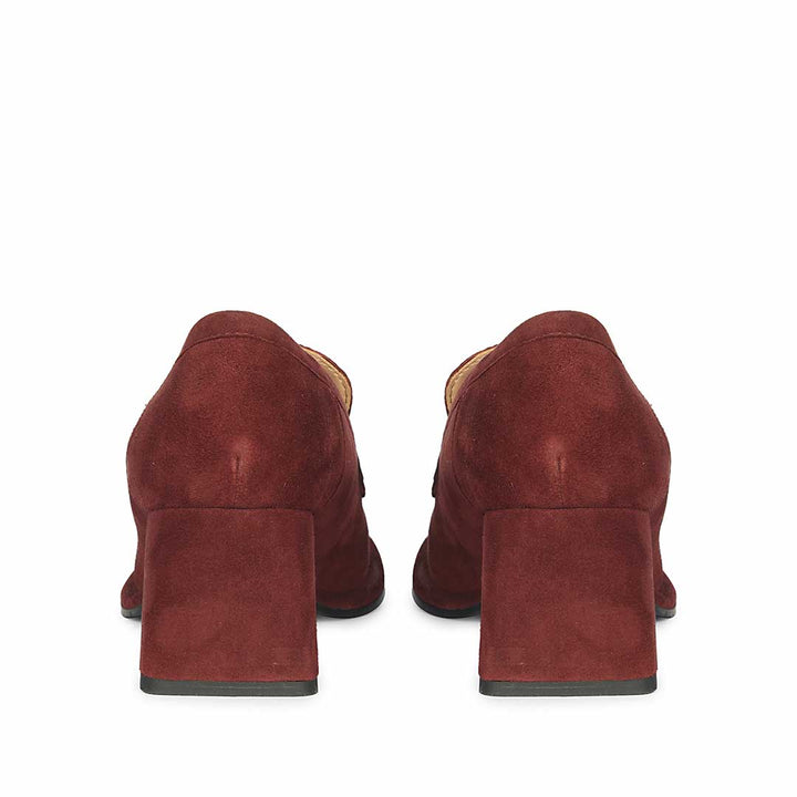 Saint Viviana burgundy suede block heel loafers UK, back pair view