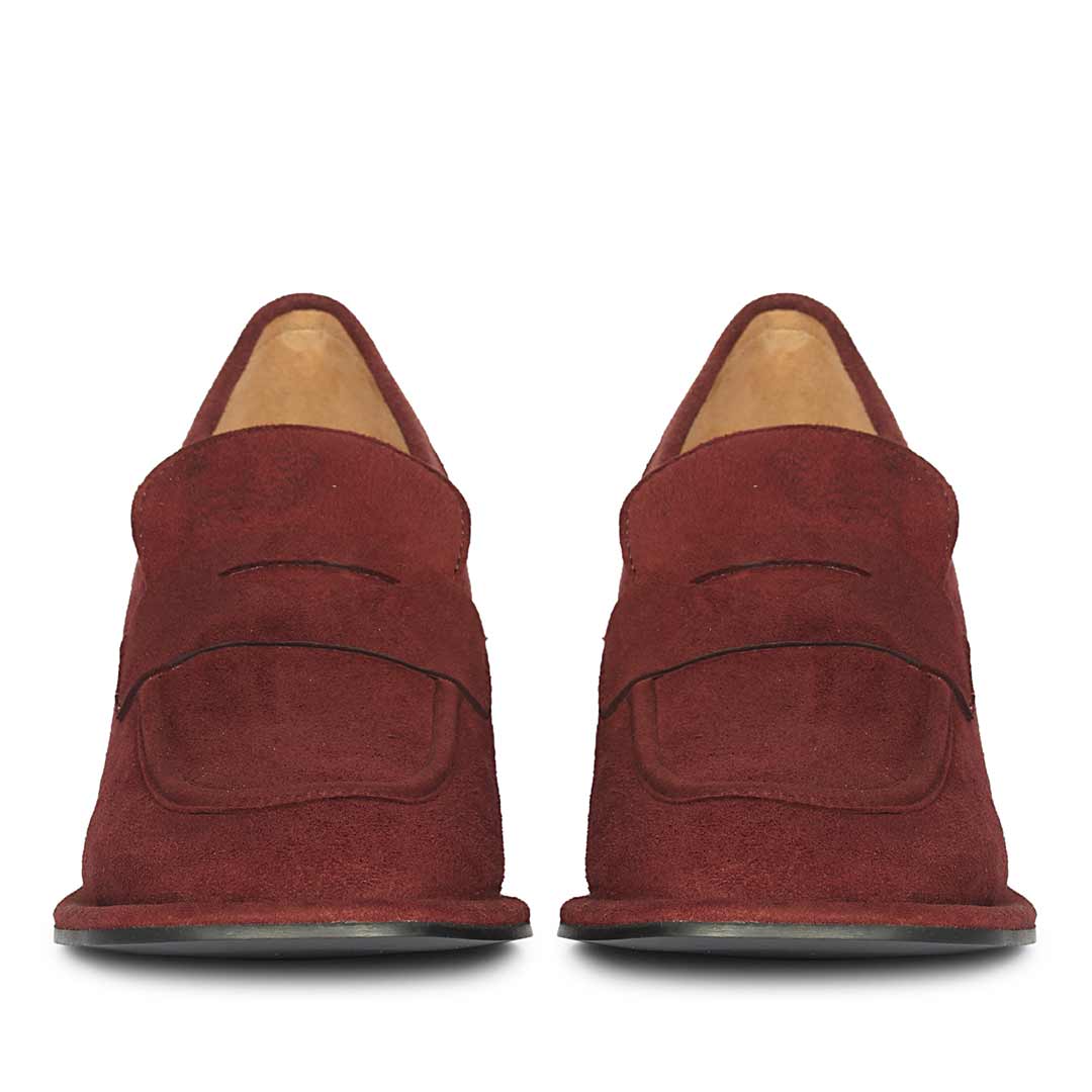 Women's burgundy suede block heel loafers UK, Saint Viviana front pair view