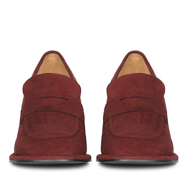 Women's burgundy suede block heel loafers UK, Saint Viviana front pair view