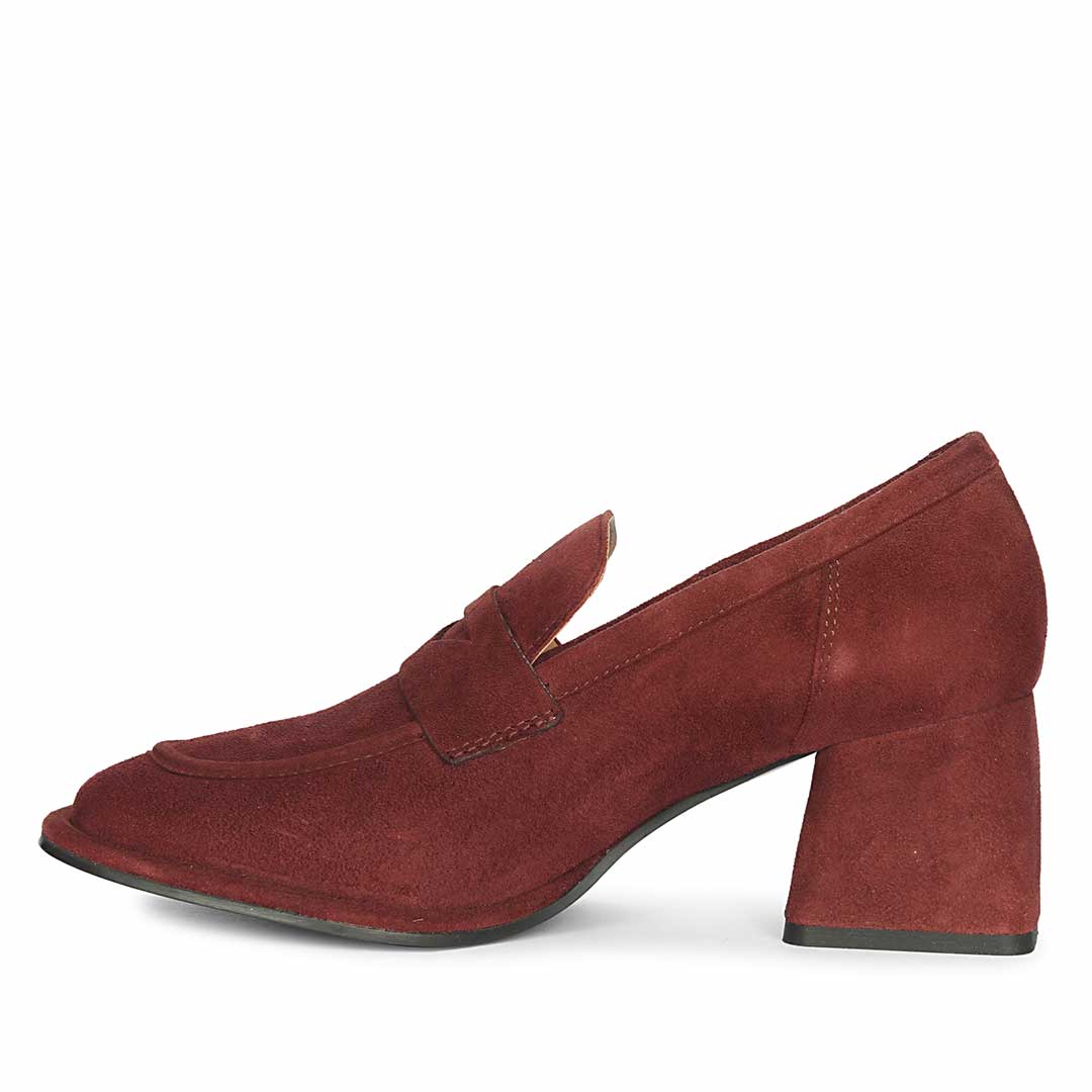 Best burgundy suede heeled loafers for women UK, alternate side view