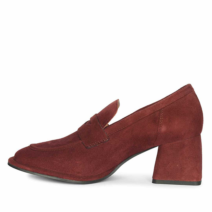 Best burgundy suede heeled loafers for women UK, alternate side view