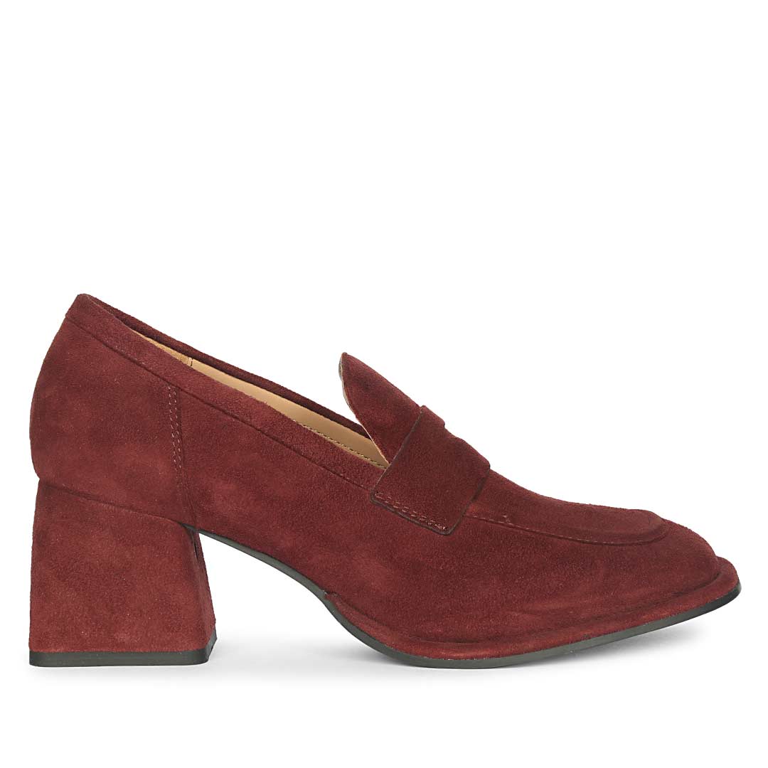 Best burgundy suede block heel loafers for women UK, Saint Viviana side view
